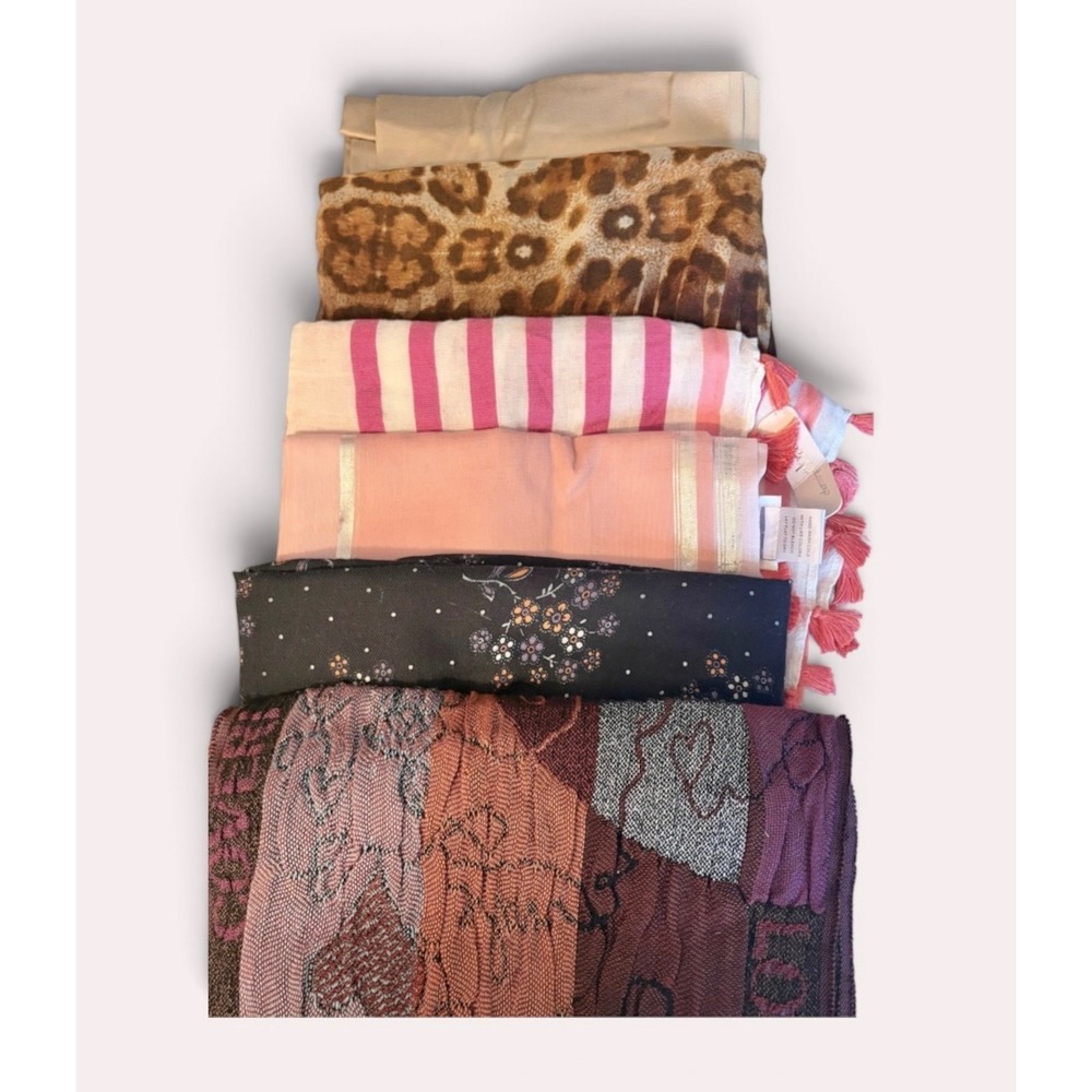 Mixed Scarf Lot 6pc Loft Enrico Coveri Charming Charlie Floral Leopard Striped